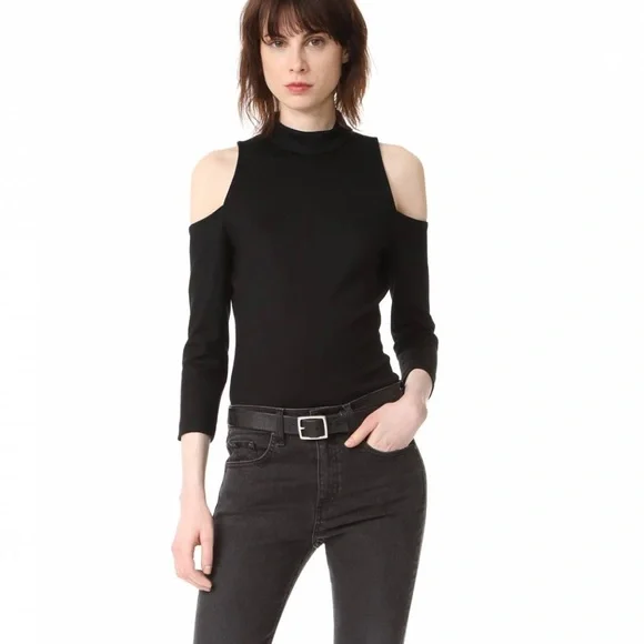 L’AGENCE Sasha Ponte Cold Shoulder Top Black Size Small NWT